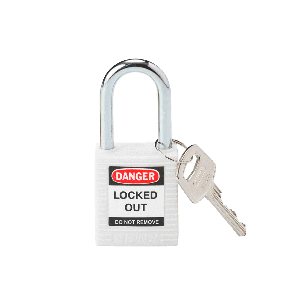 BRADY CANDADO ARCO ACERO CUERPO NYLON BLANCO ARCO 38MM (143123)