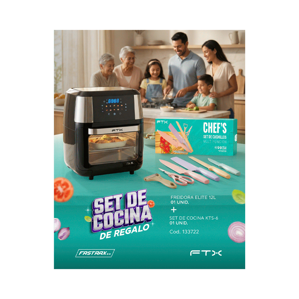 COMBO FREIDORA S/ACEITE FTX 12L + SET DE COCINA AF2-12V1 / KTS-6