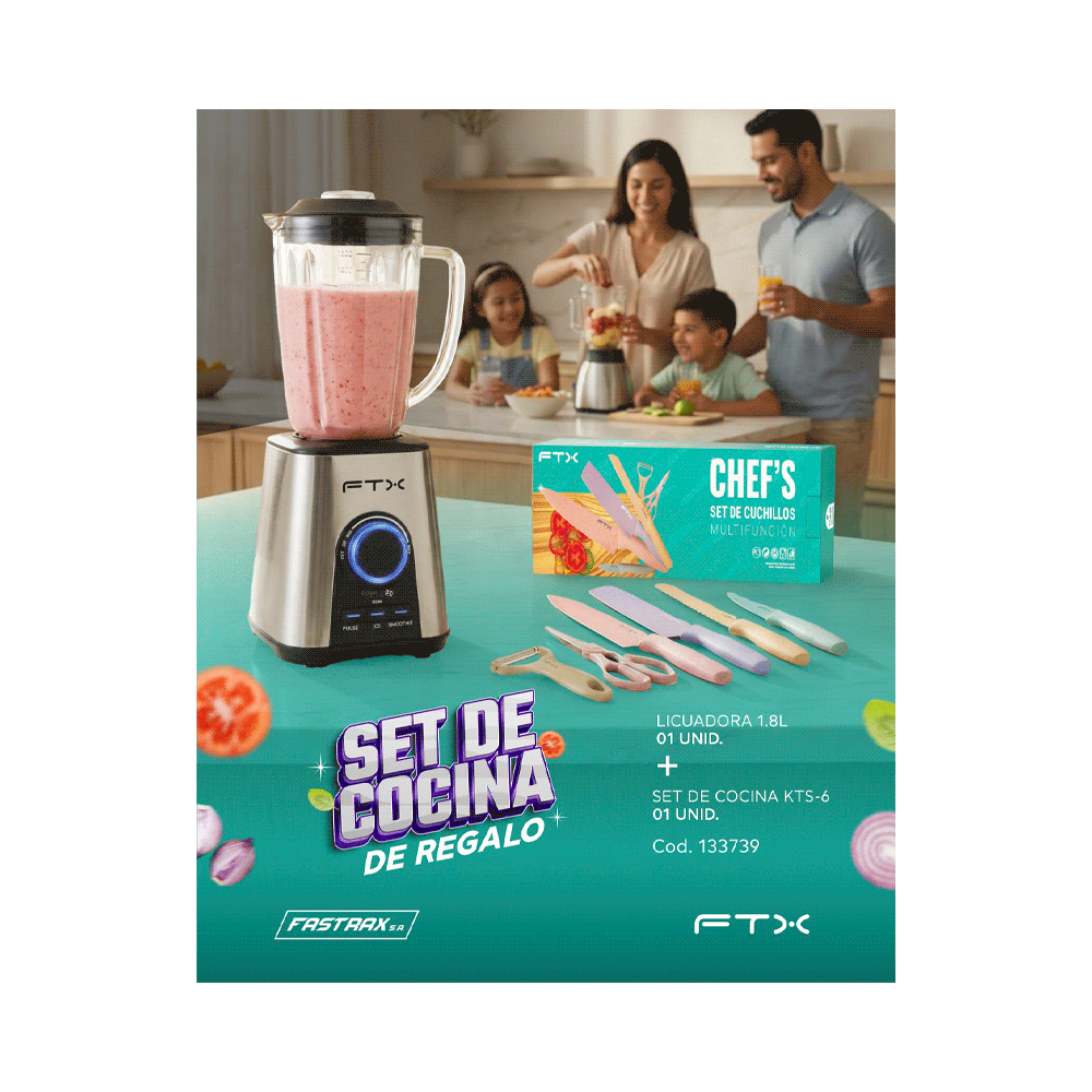 COMBO LICUADORA FTX 1.8L + SET DE COCINA B2-180 / KTS-6