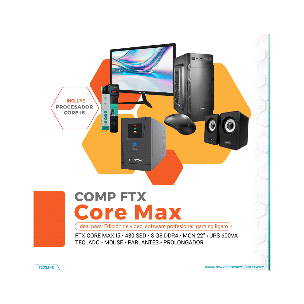 COMP FTX CORE MAX I5/480/8+MON 22"+UPS 600+TECLADO+MOU+SPK+FILTRO