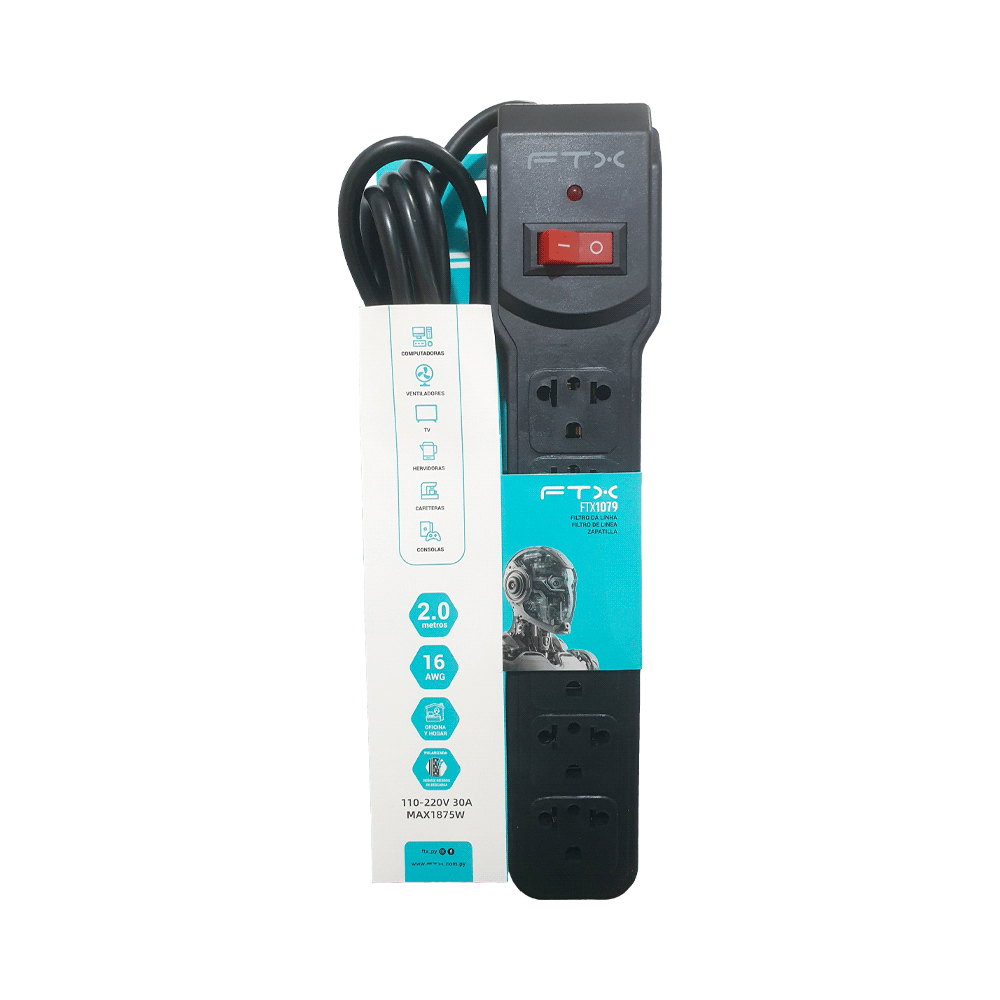 FILTRO DE LINEA FTX1079 6 TOMAS NEMA EUR 110/220V 108719