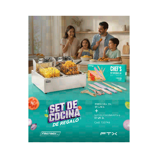 [FX133746] COMBO FREIDORA ELECT FTX 20L + SET DE COCINA DF-20 / KTS-6