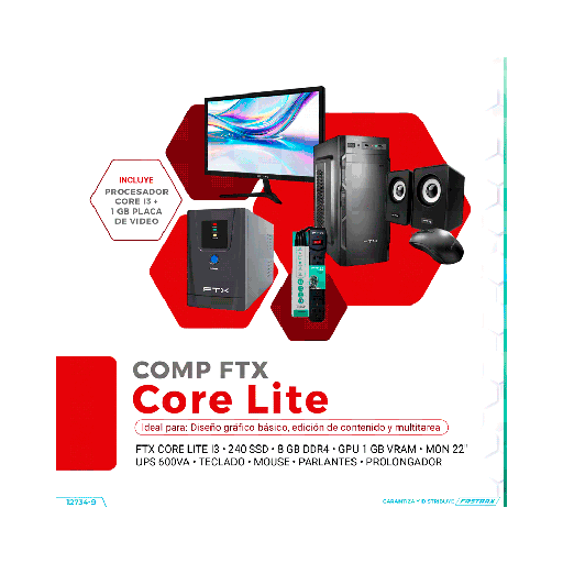 [FX127349] COMP FTX CORE LITE I3/240/8/1GVGA+MON 22"+UPS 600+TECLADO+MOU+SPK+FIL