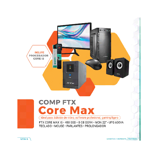 [FX127356] COMP FTX CORE MAX I5/480/8+MON 22"+UPS 600+TECLADO+MOU+SPK+FILTRO