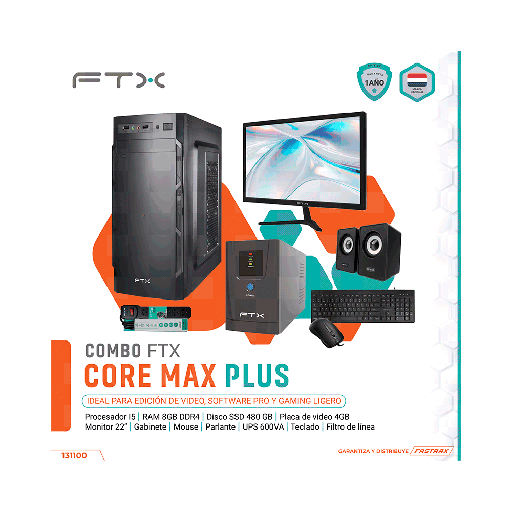 [FX131100] COMP FTX CORE MAX PLUS I5/480/8/4GBVGA+MON 22"+UPS600+TECL+MOU+SPK+FIL